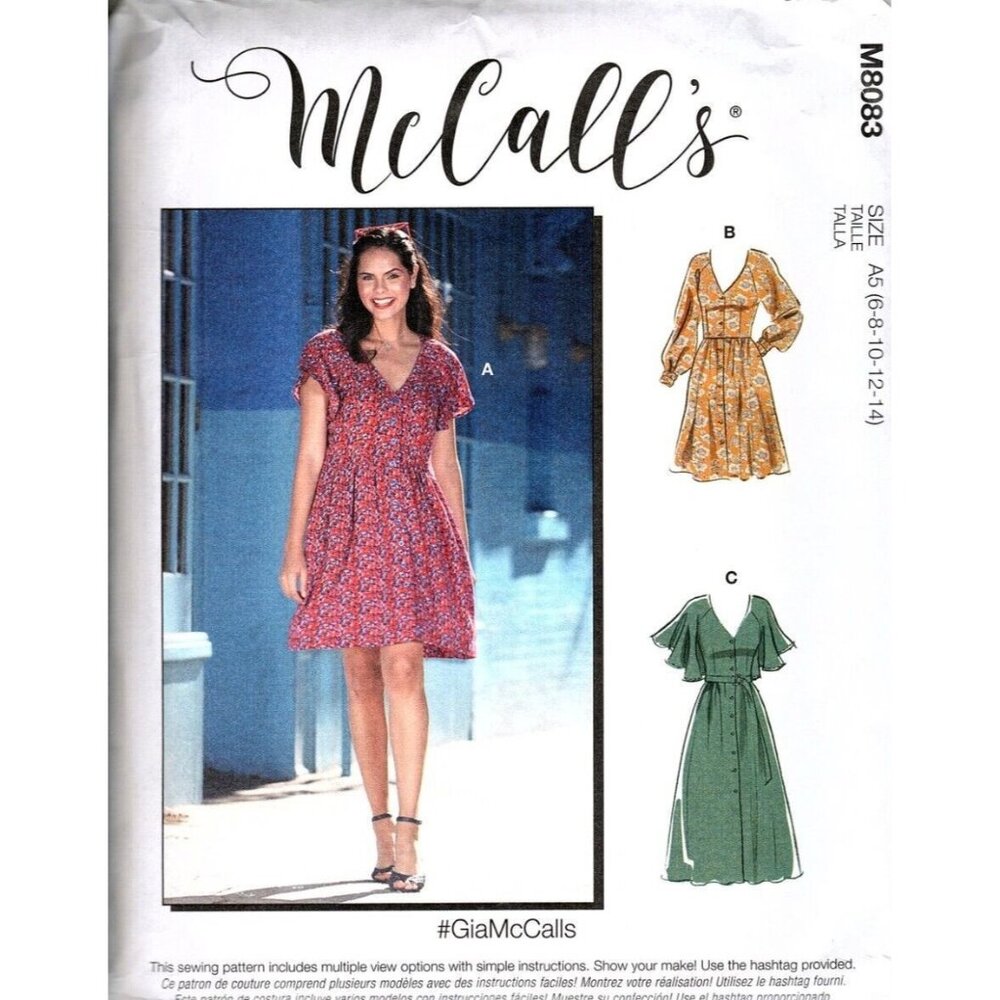 McCall's M8083 Misses 6 to 14 Dresses and Belt Uncut Sewing Pattern New